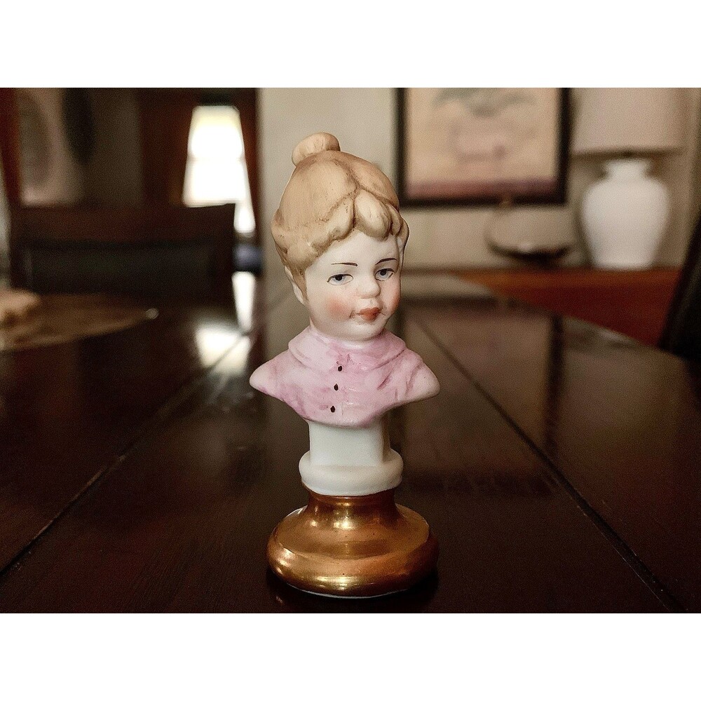 Vintage Capodimote Italian Pocelian Miniature Lady Bust Figurine Crown N 3"